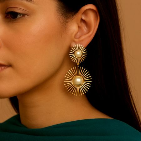Pearl Glow 18K Gold Plated Floral Statement Earrings